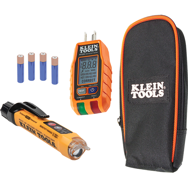 Klein Tools RT250KIT Premium Dual-Range NCVT and GFCI Receptacle Tester Electrical Test Kit from GME Supply